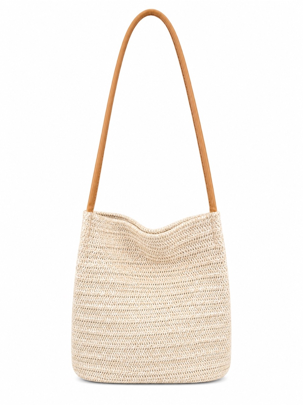 Neutral Woven Straw Tote Bag | Tan Shoulder Straps | Summer Beach Bag